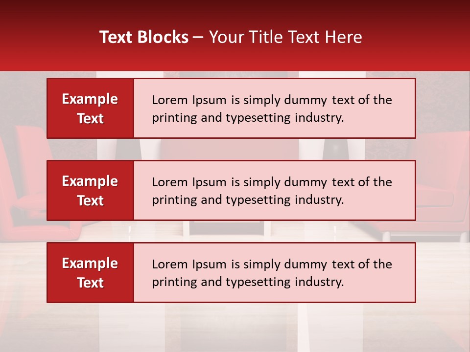 A Living Room Filled With Red Furniture And A White Coffee Table PowerPoint Template