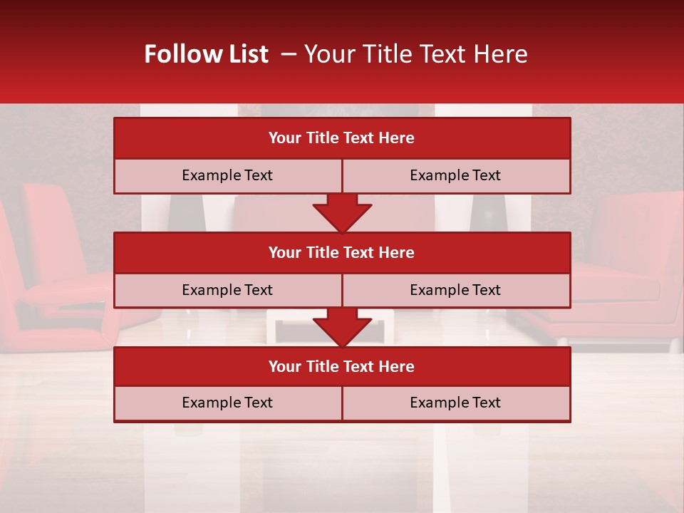 A Living Room Filled With Red Furniture And A White Coffee Table PowerPoint Template