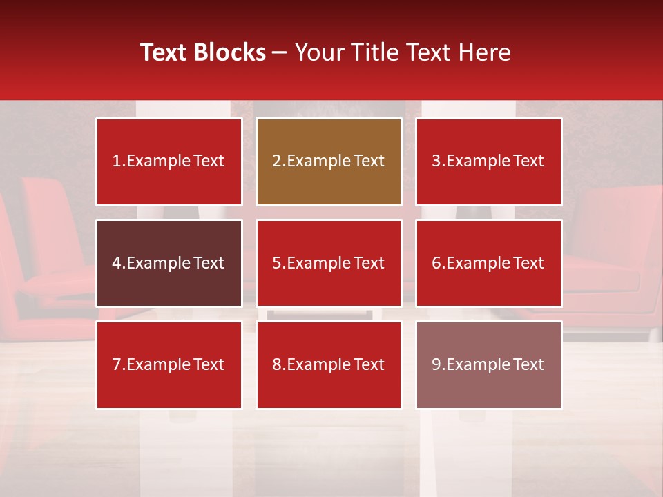 A Living Room Filled With Red Furniture And A White Coffee Table PowerPoint Template