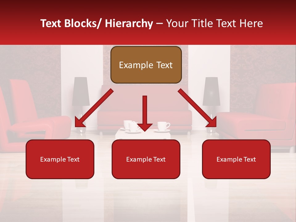 A Living Room Filled With Red Furniture And A White Coffee Table PowerPoint Template