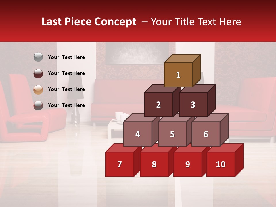 A Living Room Filled With Red Furniture And A White Coffee Table PowerPoint Template