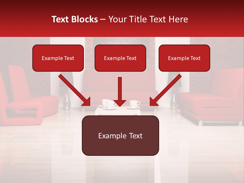 A Living Room Filled With Red Furniture And A White Coffee Table PowerPoint Template