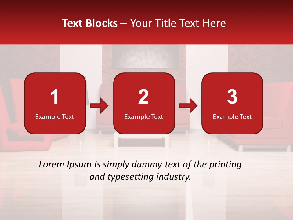 A Living Room Filled With Red Furniture And A White Coffee Table PowerPoint Template