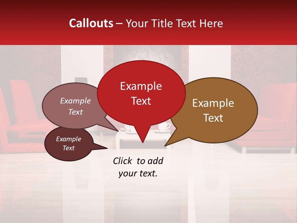 A Living Room Filled With Red Furniture And A White Coffee Table PowerPoint Template