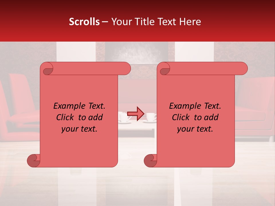 A Living Room Filled With Red Furniture And A White Coffee Table PowerPoint Template