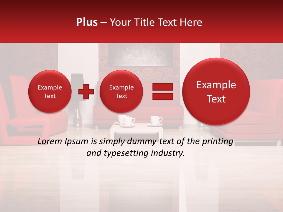 A Living Room Filled With Red Furniture And A White Coffee Table PowerPoint Template