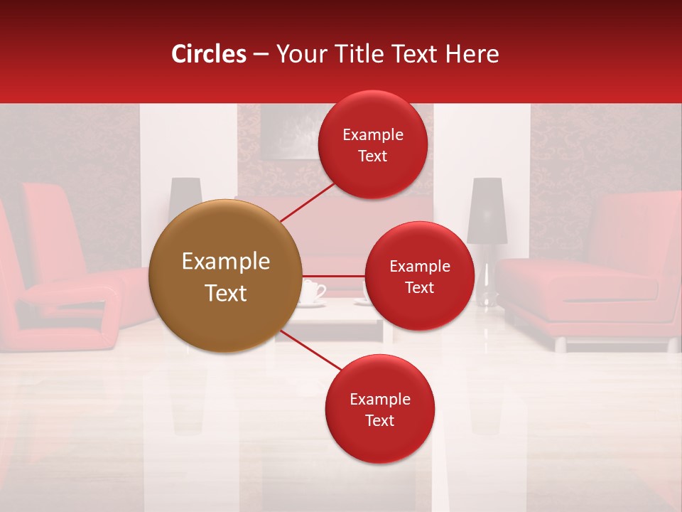 A Living Room Filled With Red Furniture And A White Coffee Table PowerPoint Template