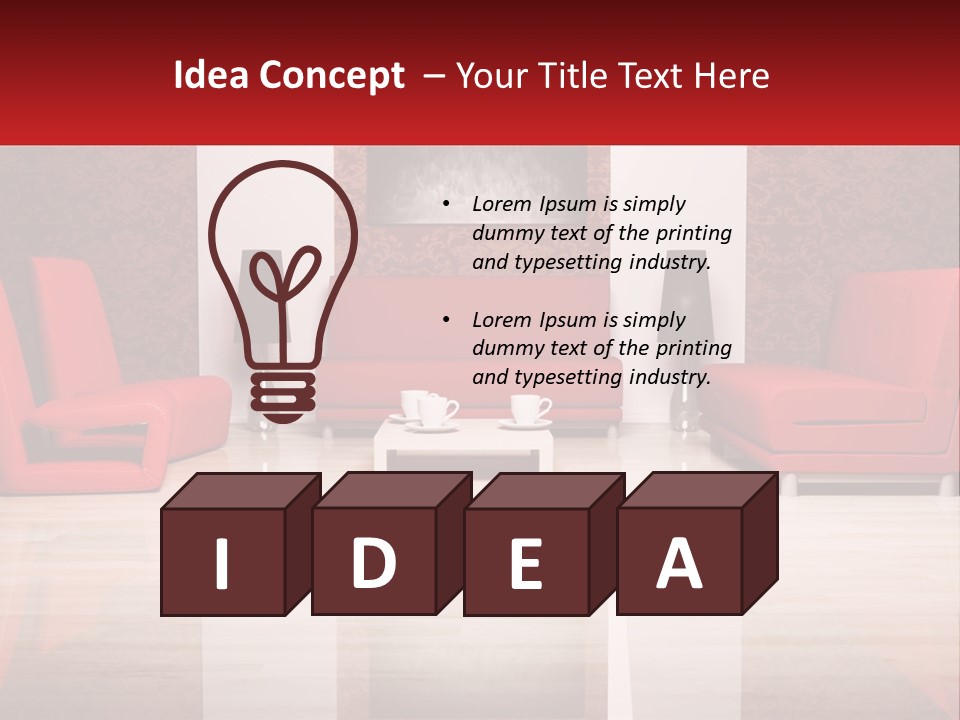 A Living Room Filled With Red Furniture And A White Coffee Table PowerPoint Template