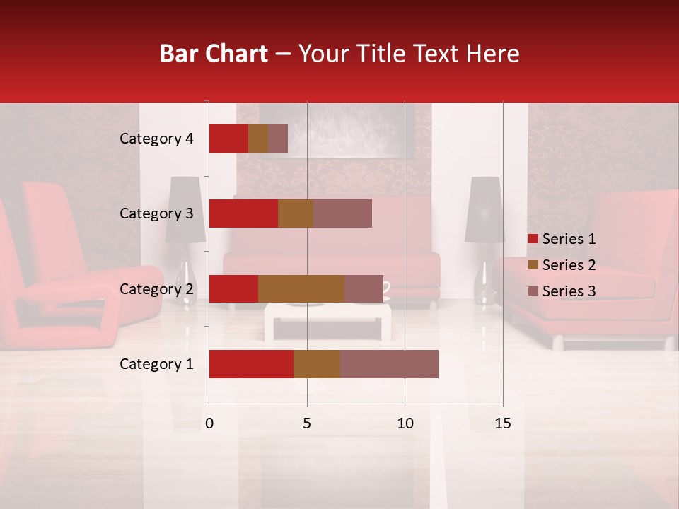 A Living Room Filled With Red Furniture And A White Coffee Table PowerPoint Template