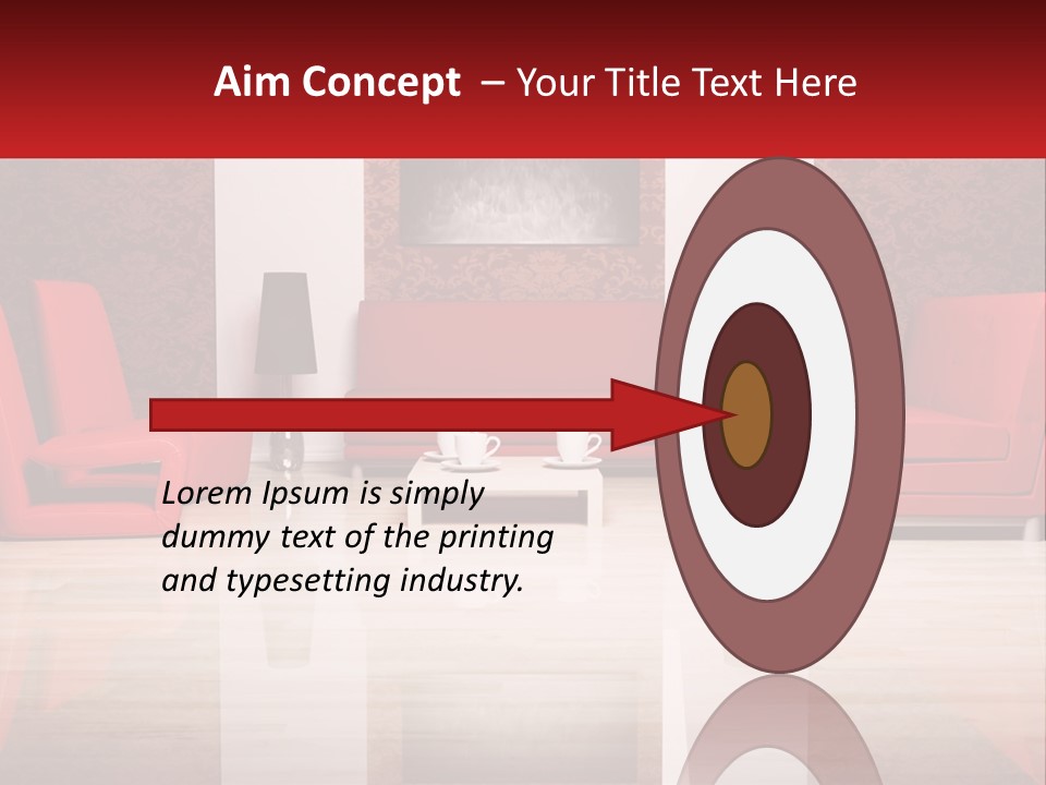 A Living Room Filled With Red Furniture And A White Coffee Table PowerPoint Template