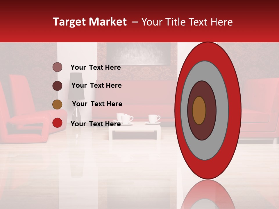 A Living Room Filled With Red Furniture And A White Coffee Table PowerPoint Template