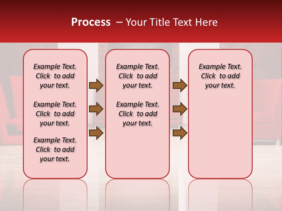 A Living Room Filled With Red Furniture And A White Coffee Table PowerPoint Template
