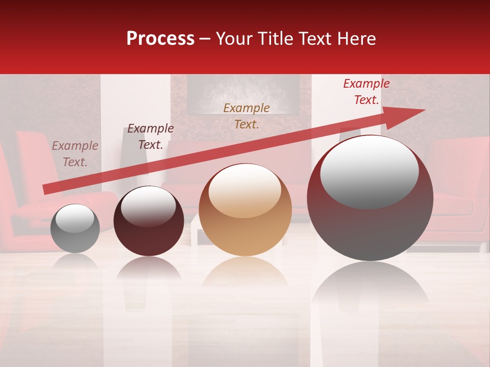 A Living Room Filled With Red Furniture And A White Coffee Table PowerPoint Template