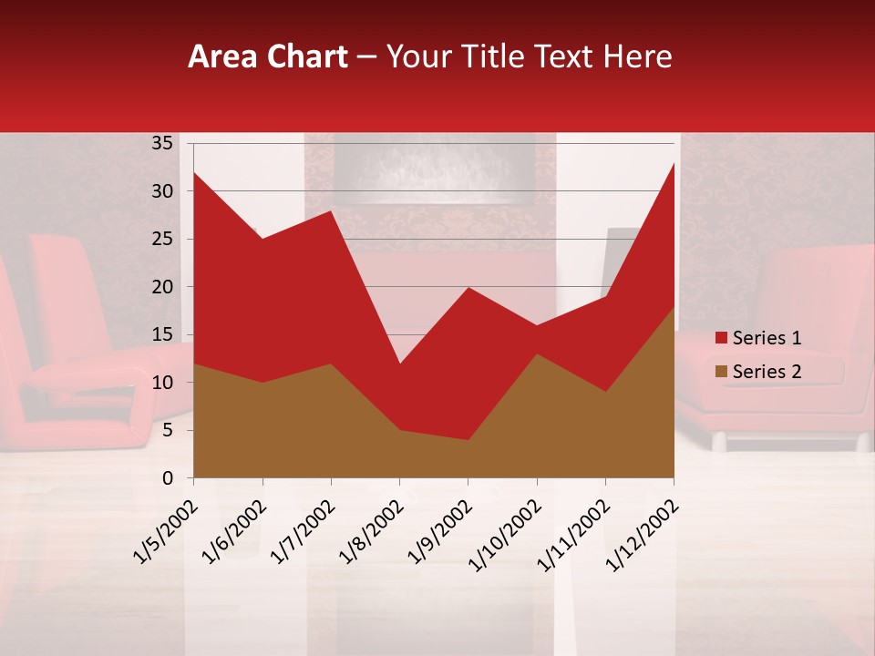 A Living Room Filled With Red Furniture And A White Coffee Table PowerPoint Template