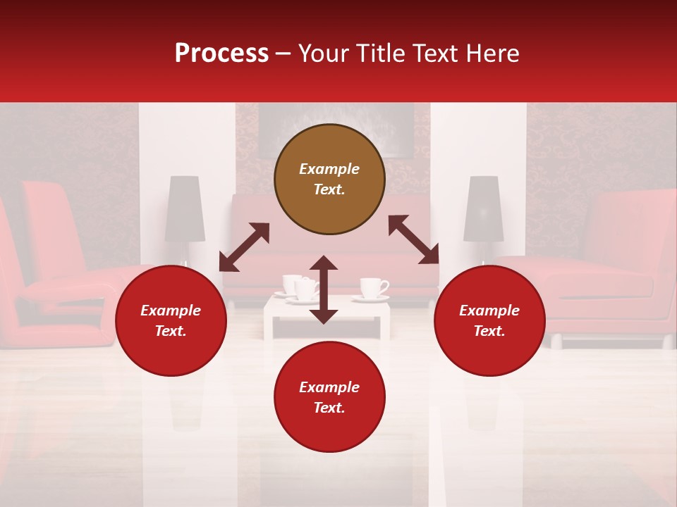 A Living Room Filled With Red Furniture And A White Coffee Table PowerPoint Template