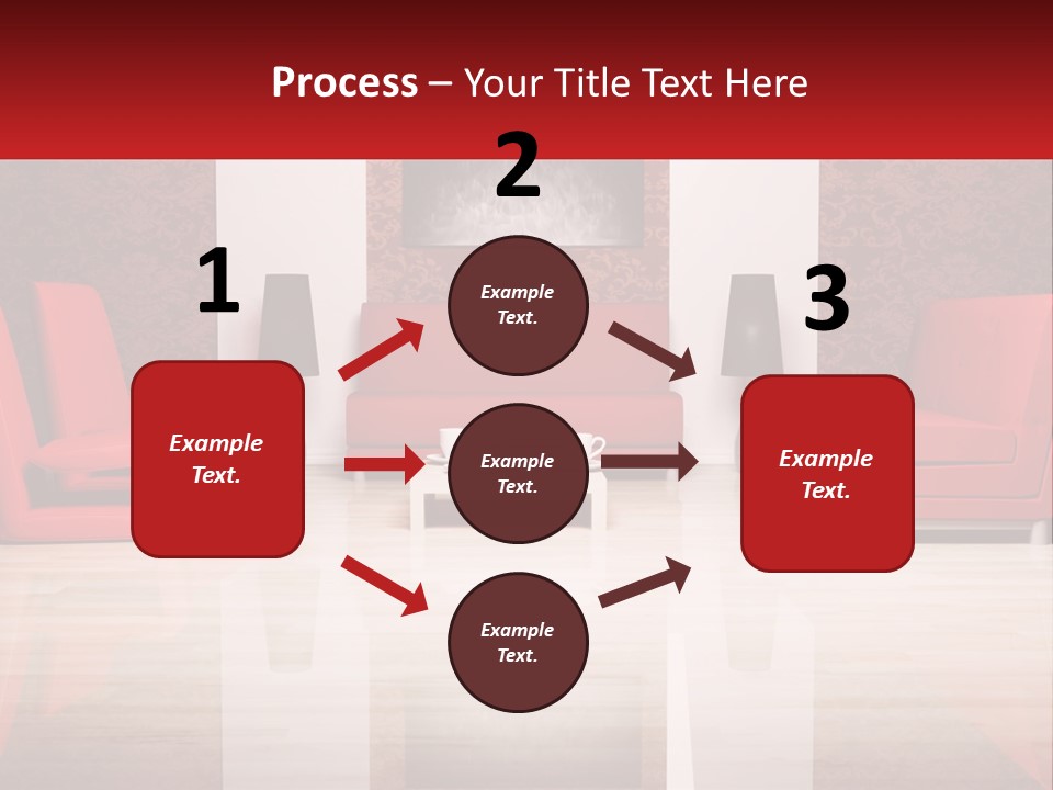 A Living Room Filled With Red Furniture And A White Coffee Table PowerPoint Template