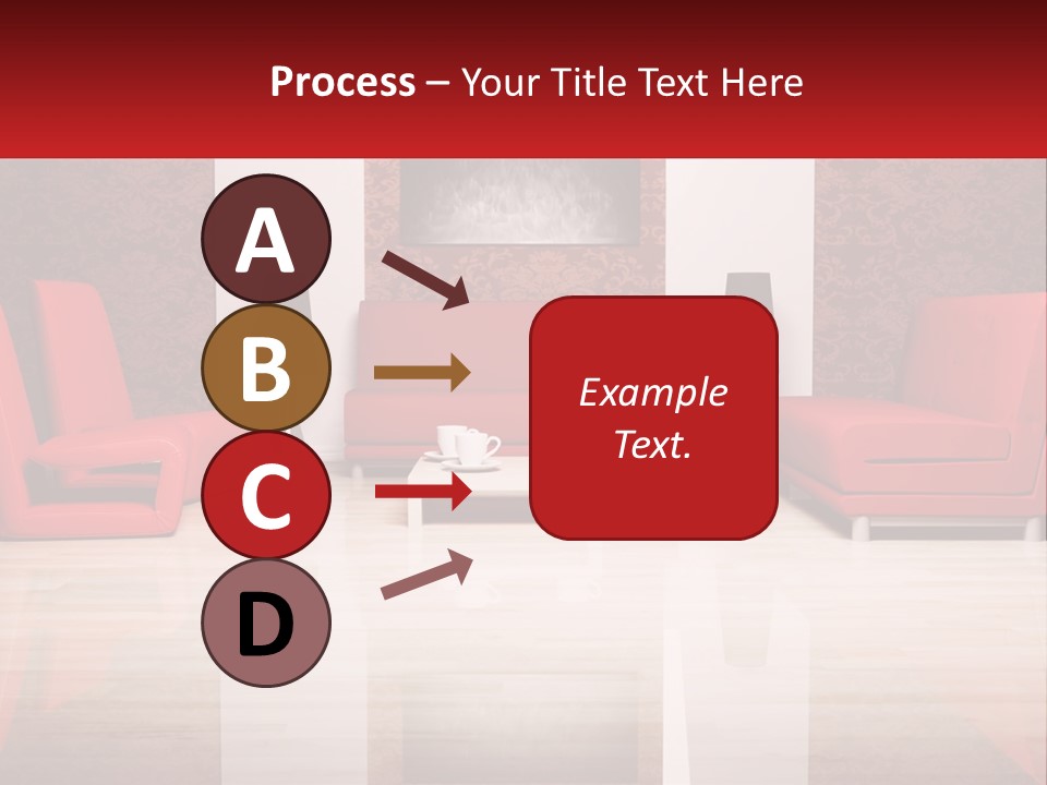 A Living Room Filled With Red Furniture And A White Coffee Table PowerPoint Template