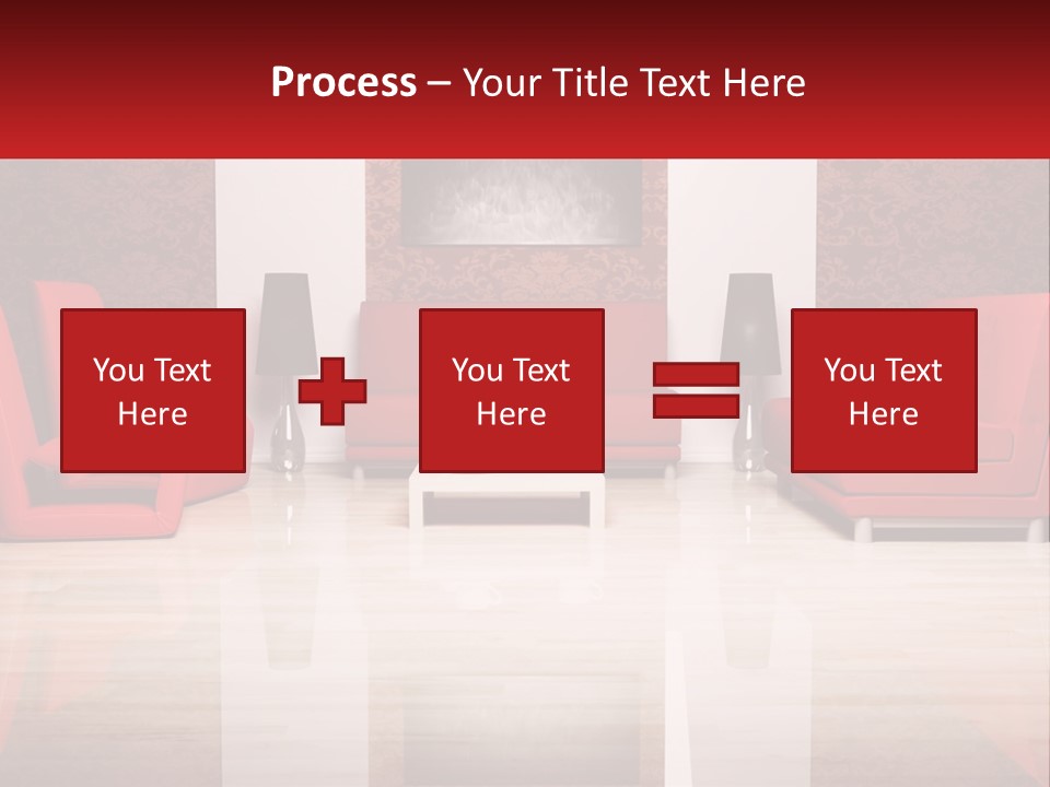 A Living Room Filled With Red Furniture And A White Coffee Table PowerPoint Template