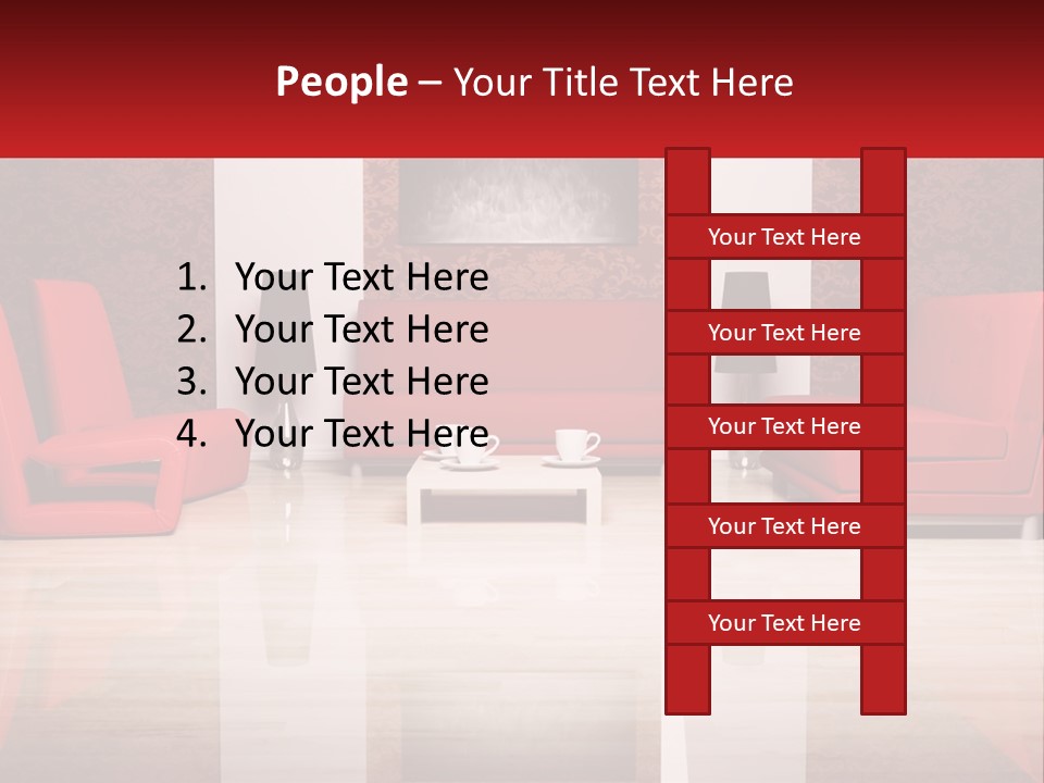 A Living Room Filled With Red Furniture And A White Coffee Table PowerPoint Template