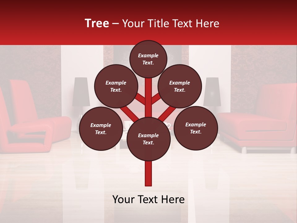 A Living Room Filled With Red Furniture And A White Coffee Table PowerPoint Template