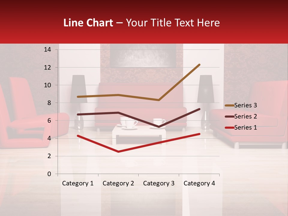 A Living Room Filled With Red Furniture And A White Coffee Table PowerPoint Template