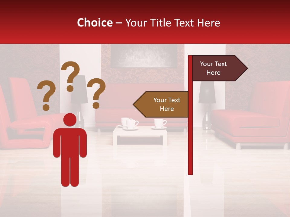 A Living Room Filled With Red Furniture And A White Coffee Table PowerPoint Template
