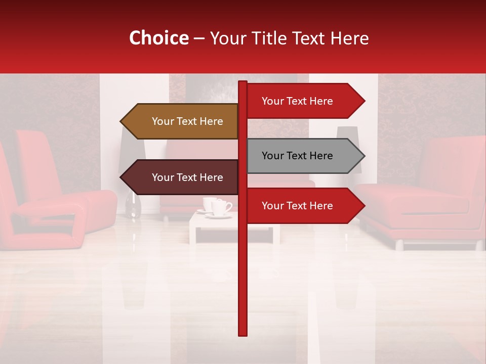 A Living Room Filled With Red Furniture And A White Coffee Table PowerPoint Template