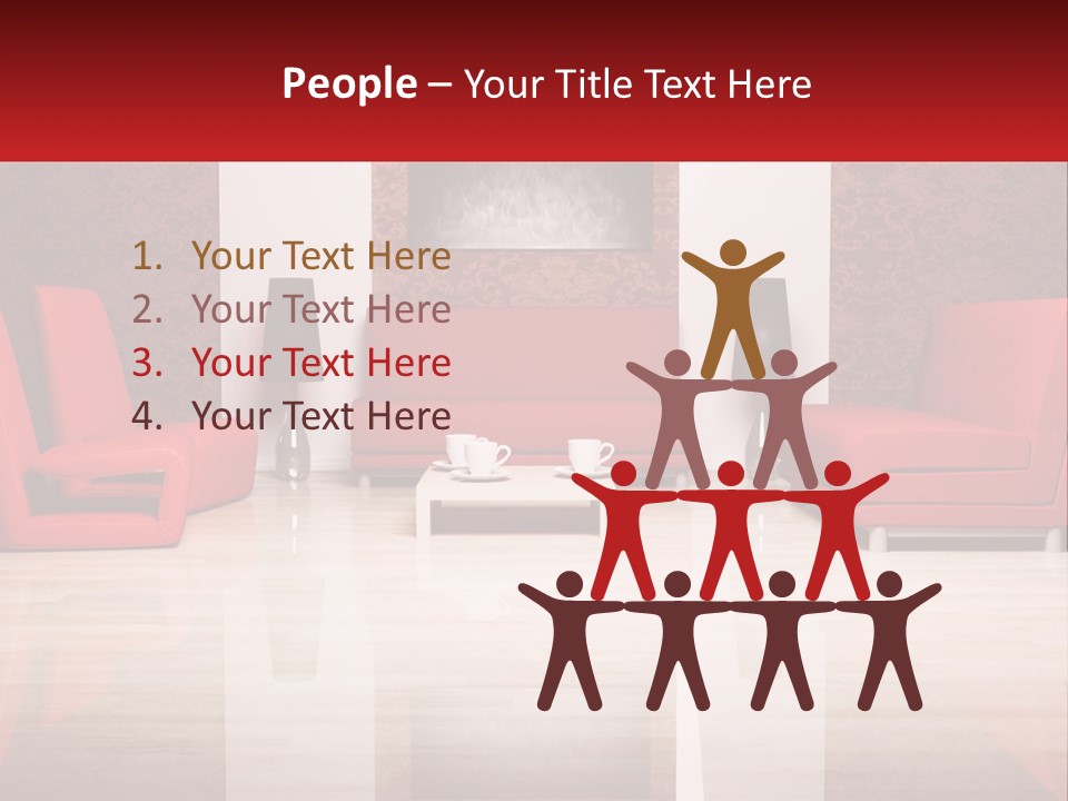 A Living Room Filled With Red Furniture And A White Coffee Table PowerPoint Template