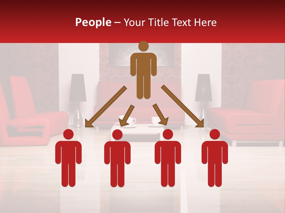 A Living Room Filled With Red Furniture And A White Coffee Table PowerPoint Template