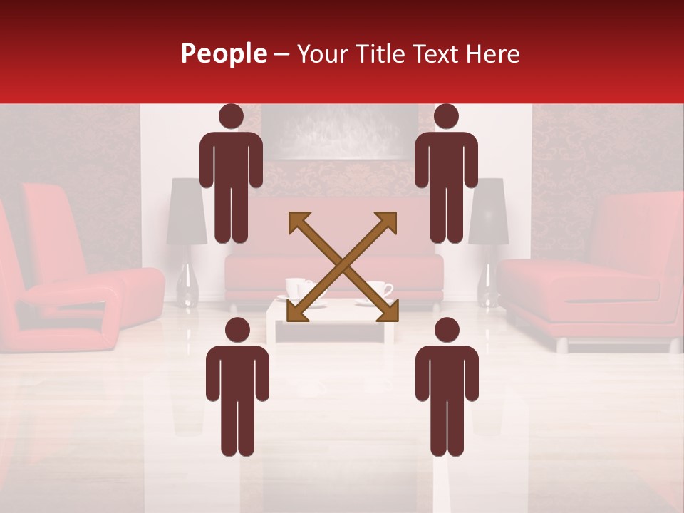 A Living Room Filled With Red Furniture And A White Coffee Table PowerPoint Template