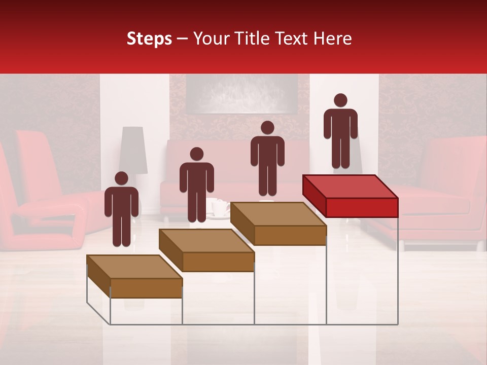 A Living Room Filled With Red Furniture And A White Coffee Table PowerPoint Template