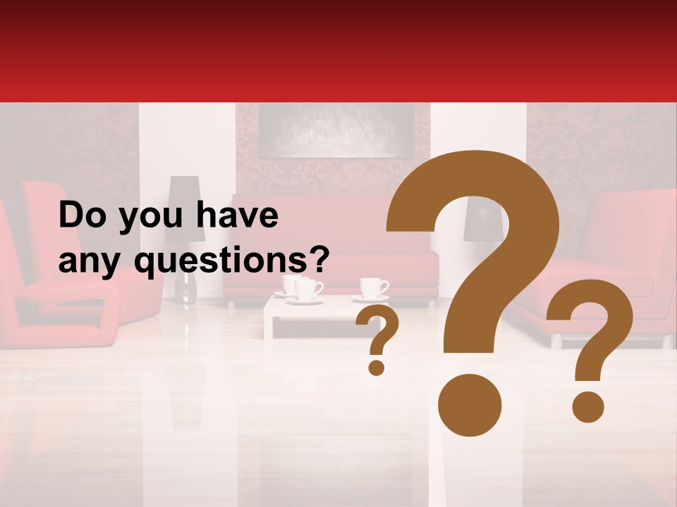 A Living Room Filled With Red Furniture And A White Coffee Table PowerPoint Template