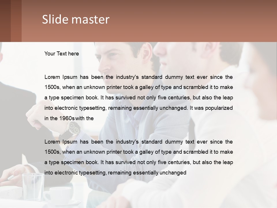 A Group Of People Sitting At A Table In A Meeting PowerPoint Template