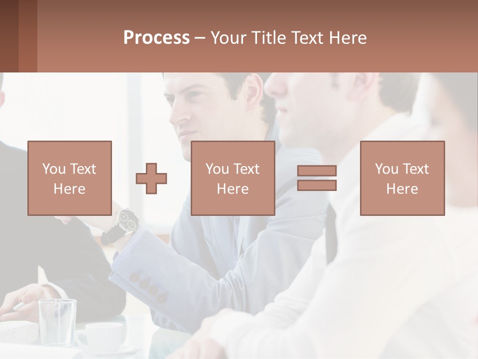 A Group Of People Sitting At A Table In A Meeting PowerPoint Template