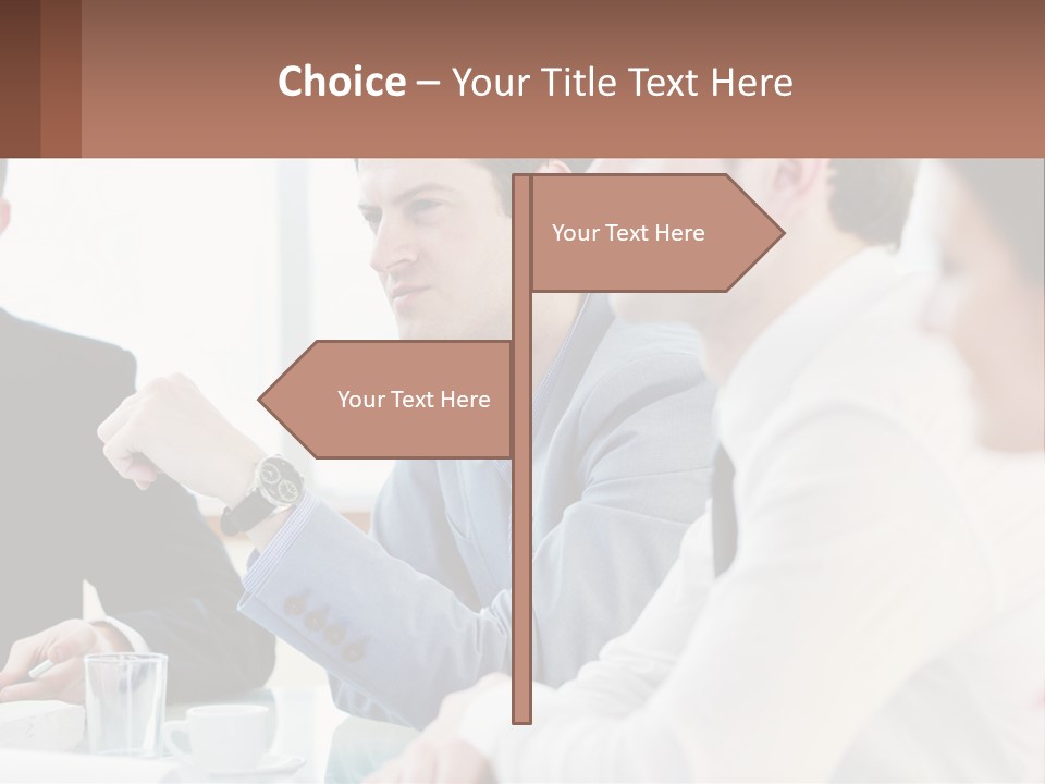 A Group Of People Sitting At A Table In A Meeting PowerPoint Template