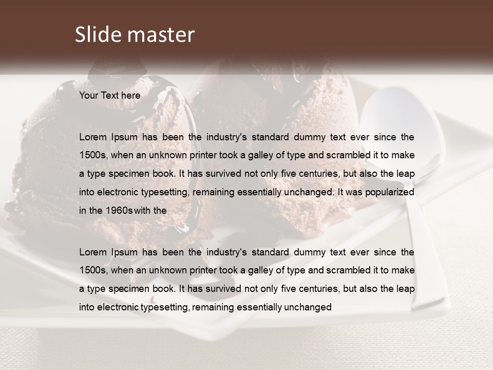 Two Scoops Of Ice Cream On A Plate With A Spoon PowerPoint Template