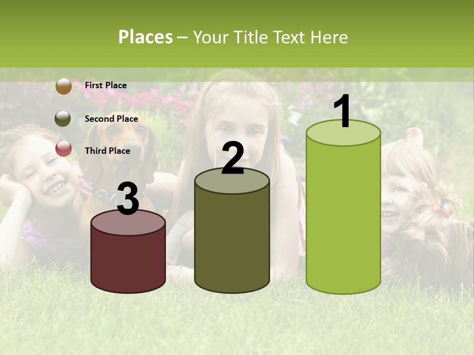 A Group Of Children Laying In The Grass With A Dog PowerPoint Template