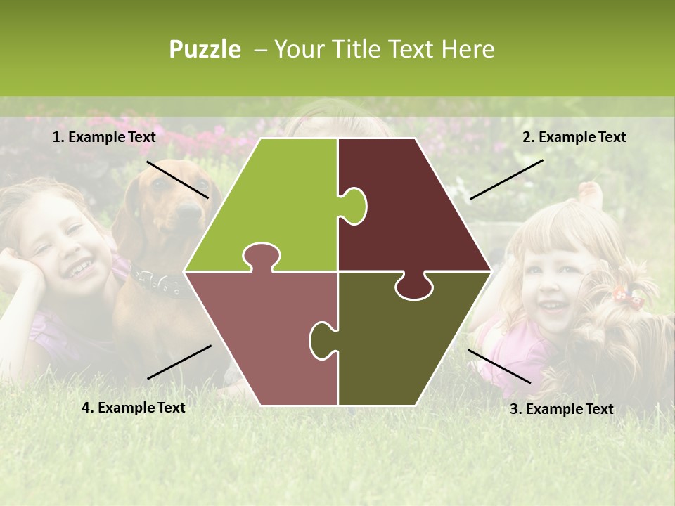 A Group Of Children Laying In The Grass With A Dog PowerPoint Template