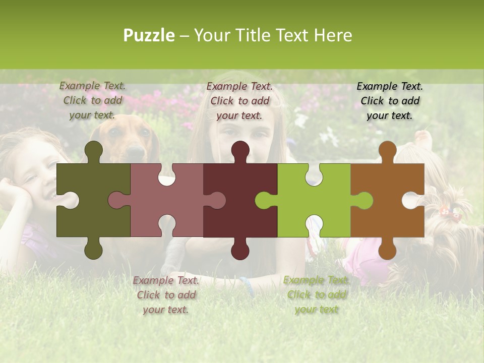 A Group Of Children Laying In The Grass With A Dog PowerPoint Template