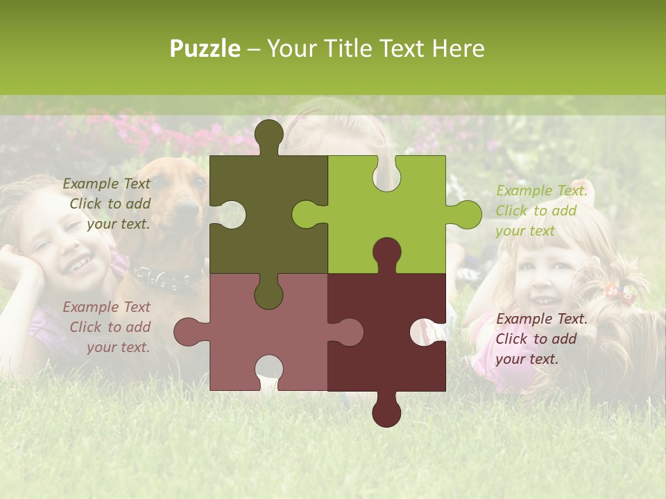 A Group Of Children Laying In The Grass With A Dog PowerPoint Template