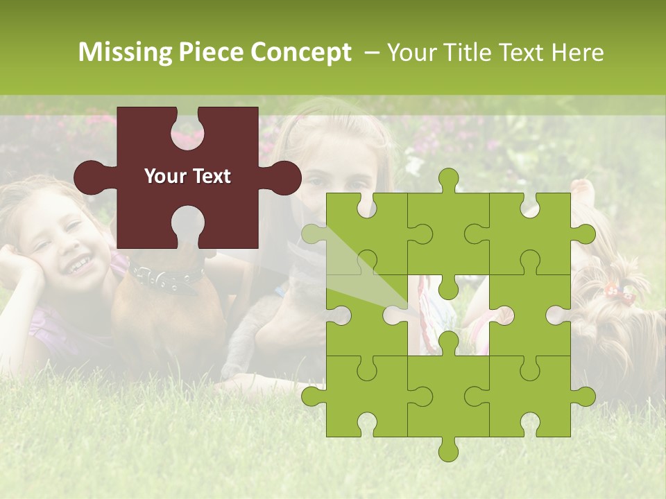 A Group Of Children Laying In The Grass With A Dog PowerPoint Template