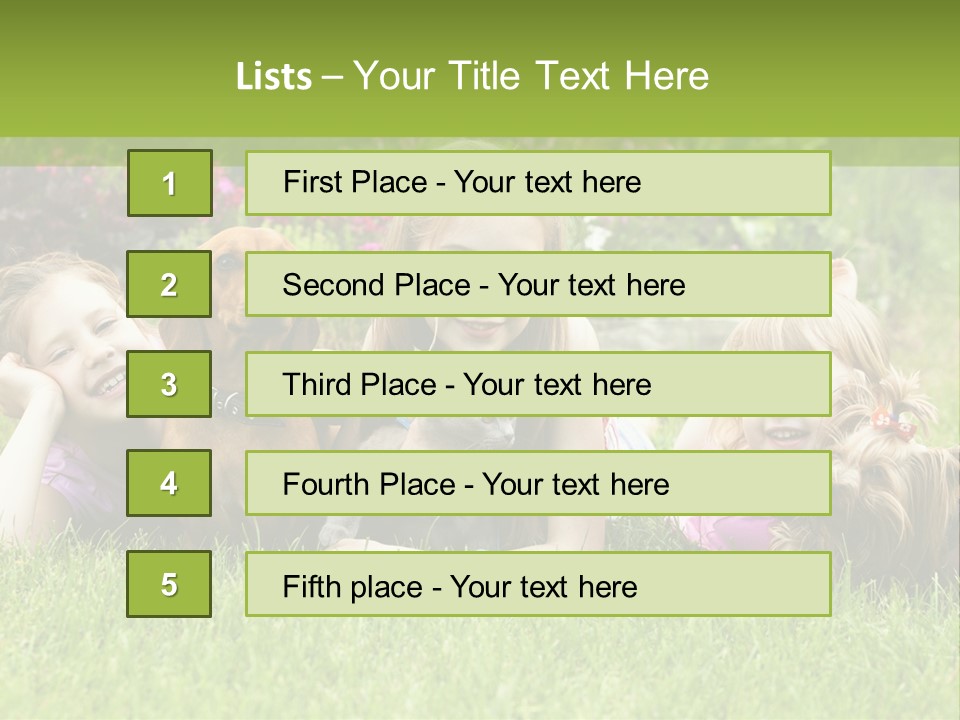 A Group Of Children Laying In The Grass With A Dog PowerPoint Template