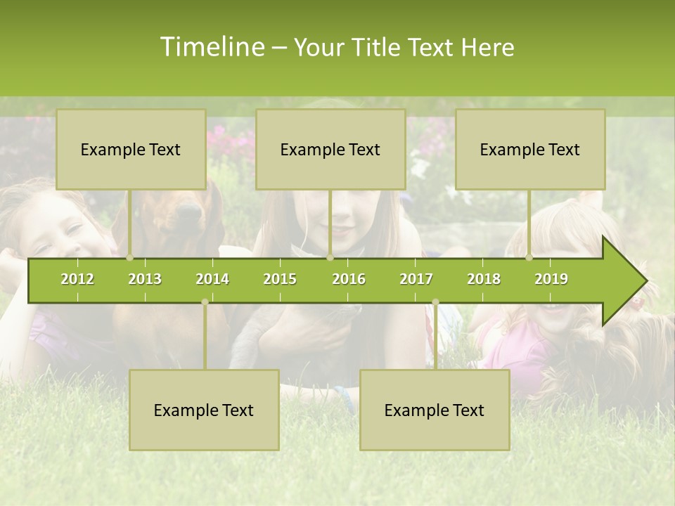 A Group Of Children Laying In The Grass With A Dog PowerPoint Template