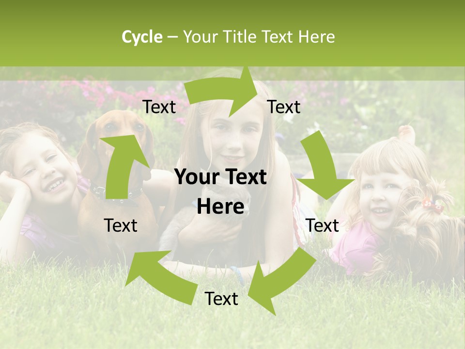 A Group Of Children Laying In The Grass With A Dog PowerPoint Template