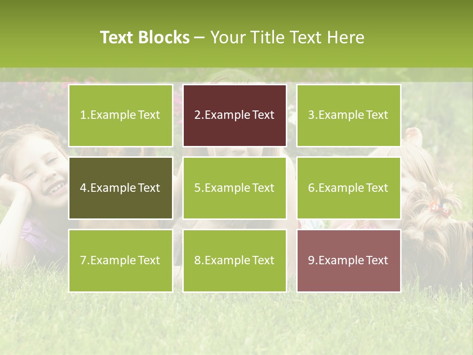 A Group Of Children Laying In The Grass With A Dog PowerPoint Template