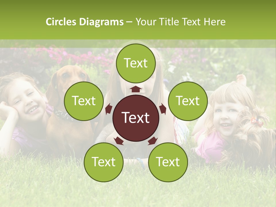 A Group Of Children Laying In The Grass With A Dog PowerPoint Template