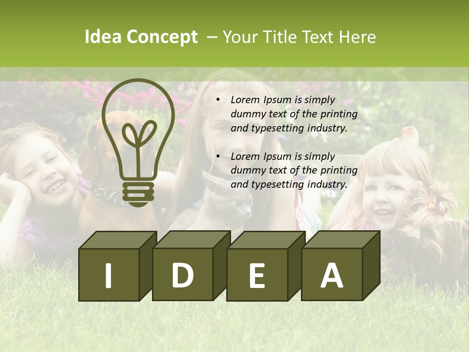 A Group Of Children Laying In The Grass With A Dog PowerPoint Template