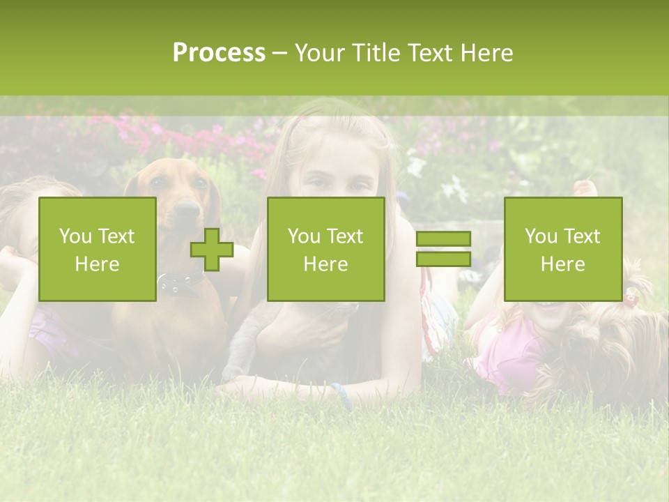 A Group Of Children Laying In The Grass With A Dog PowerPoint Template