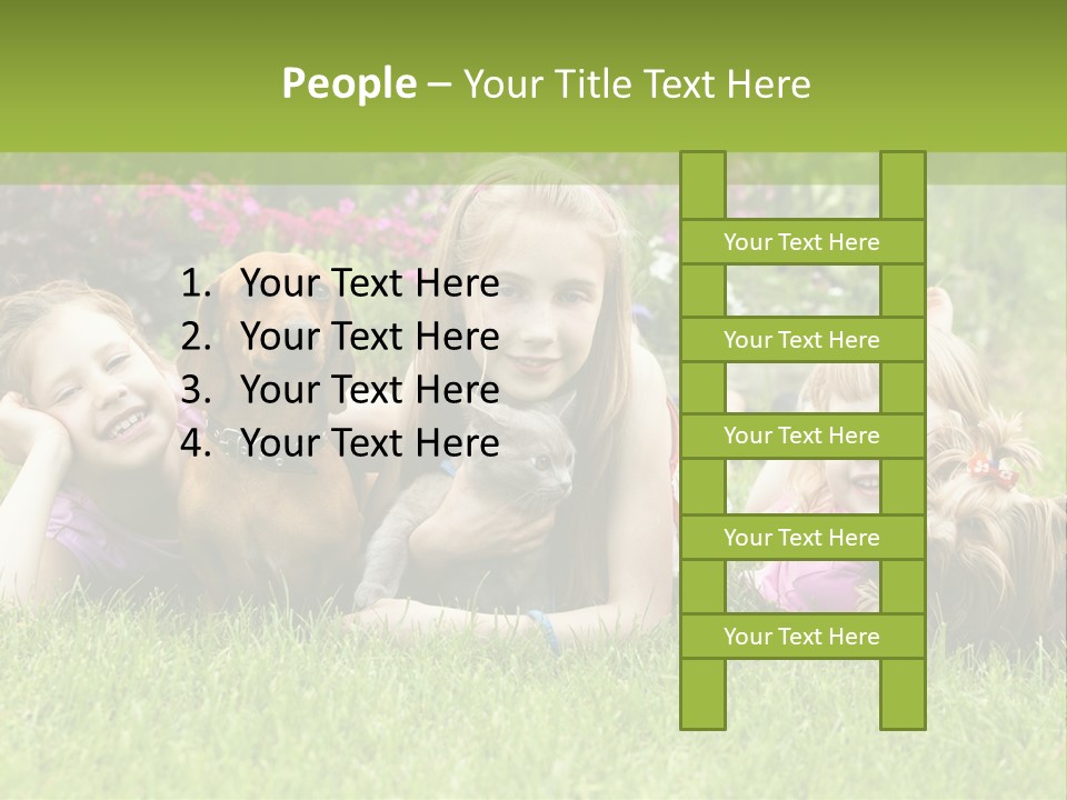 A Group Of Children Laying In The Grass With A Dog PowerPoint Template