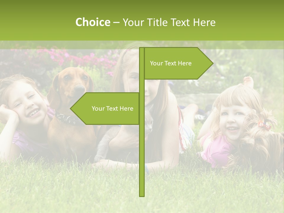 A Group Of Children Laying In The Grass With A Dog PowerPoint Template